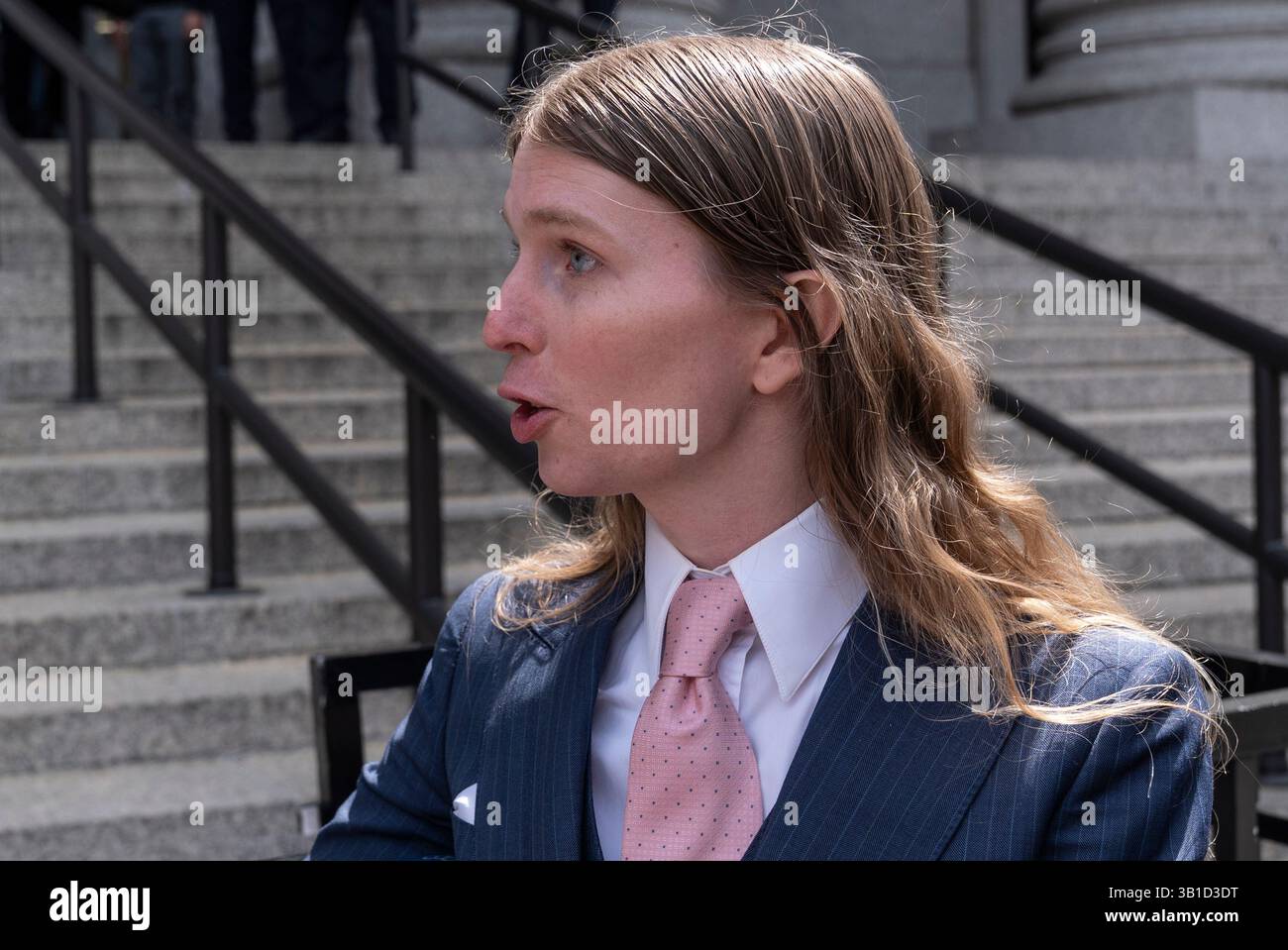 New York, USA. 25th Apr, 2025. Chelsea Manning, who supports Luigi