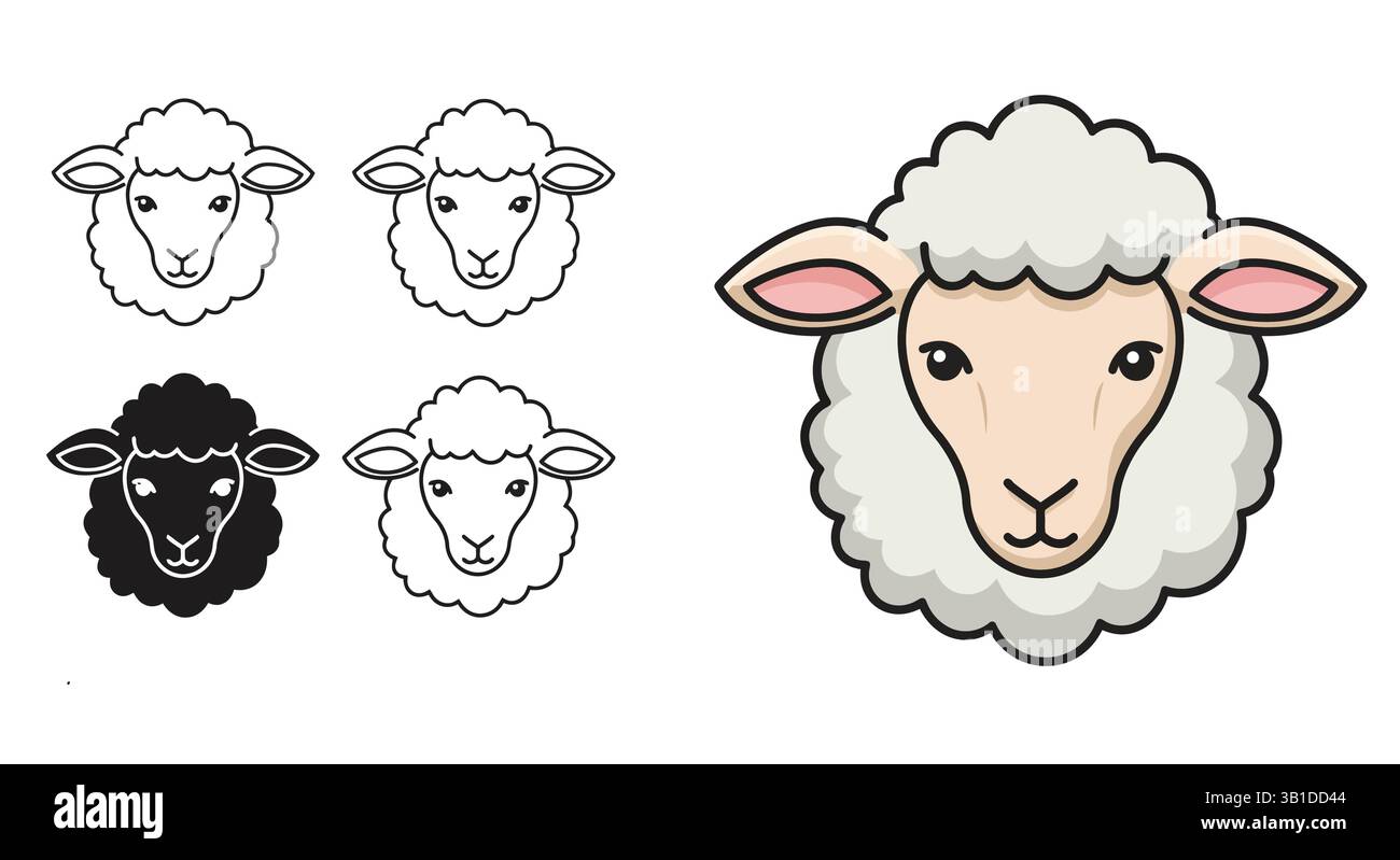Cute Sheep Face Cartoon – Fluffy Lamb Head Illustration for Adorable Animal Designs, Kids ...