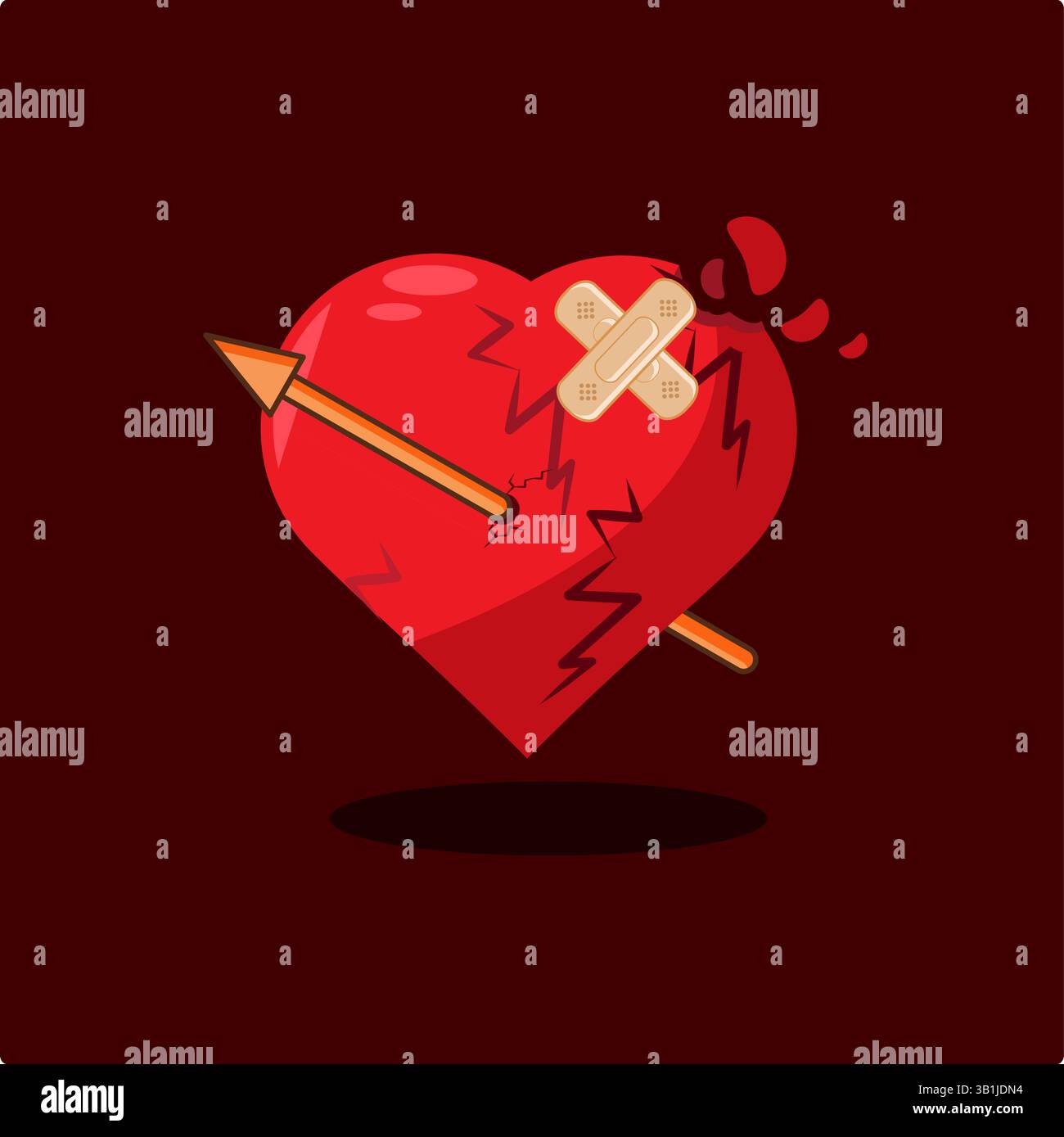Broken Heart with Arrow and Patch Vector Illustration Cartoon Design ...