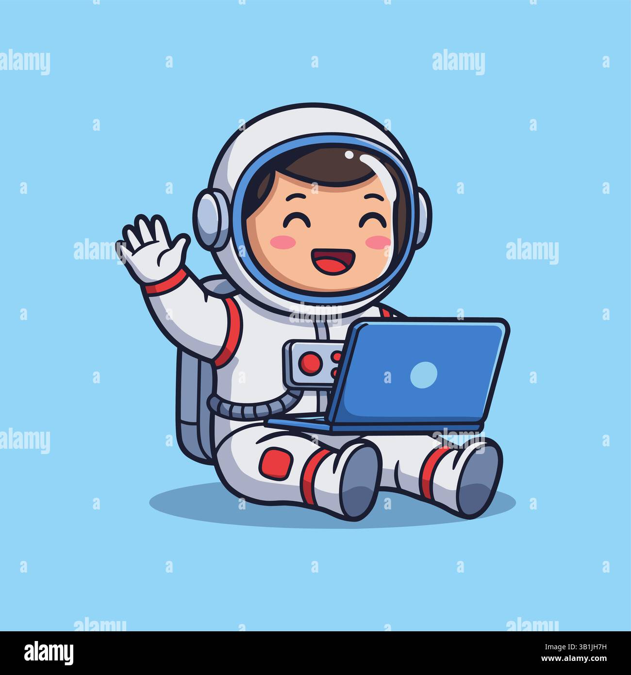 Nasa Computer Cartoon Cute Astronaut Working On Laptop Cartoon Vector Illustration Stock ...