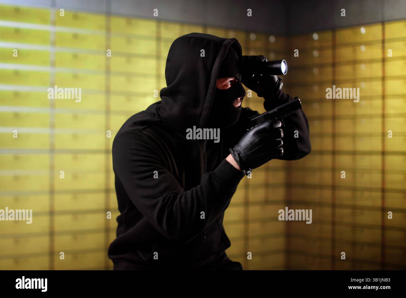 Vault Bank Robbery By Thief In Mask Stock Photo
