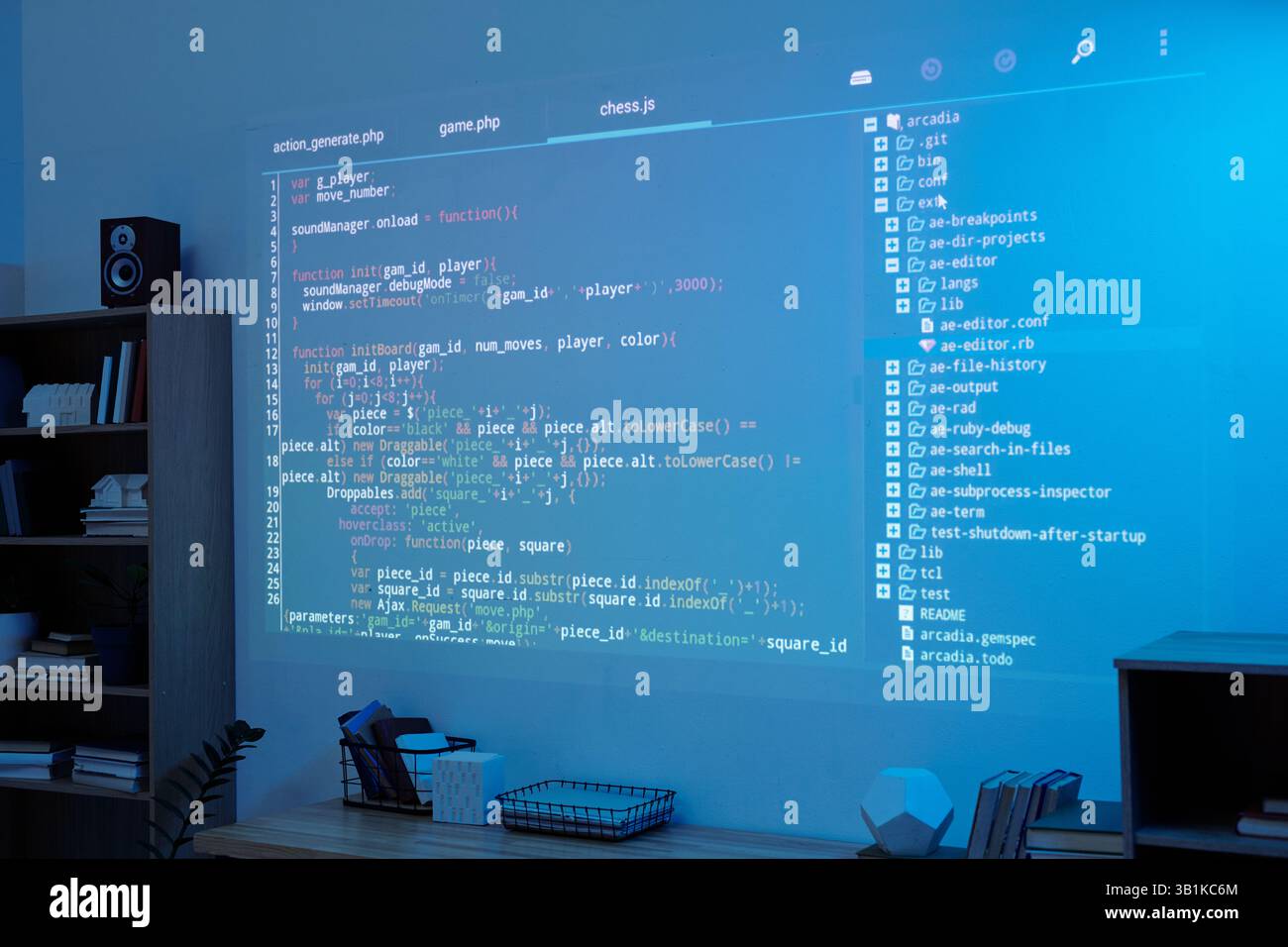 Projecting Code on Wall with Modern Technology Stock Photo