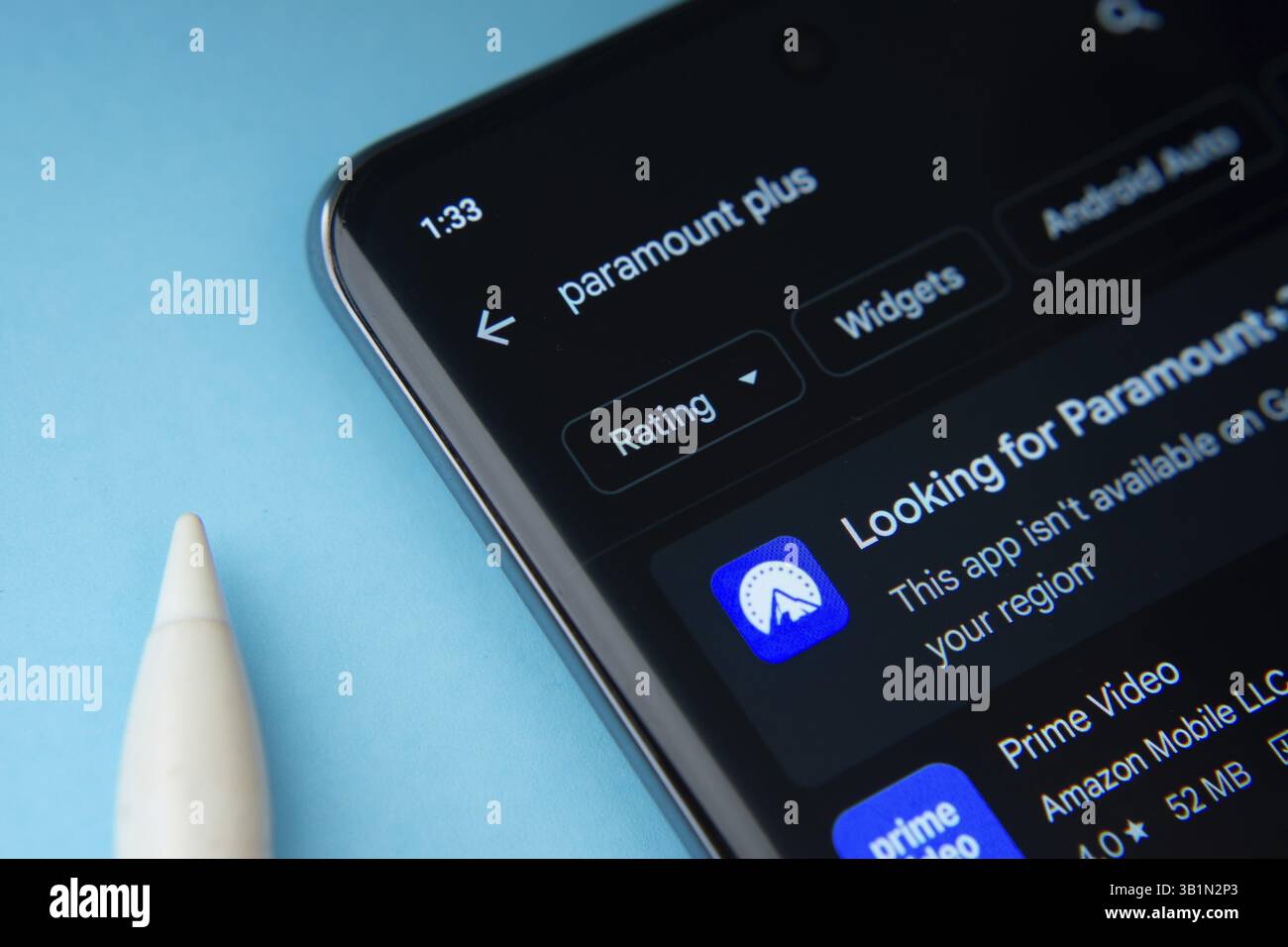 Dhaka, Bangladesh- 17 March 2025: The paramount+ app from Google Playstore is displayed on a smartphone screen Stock Photo