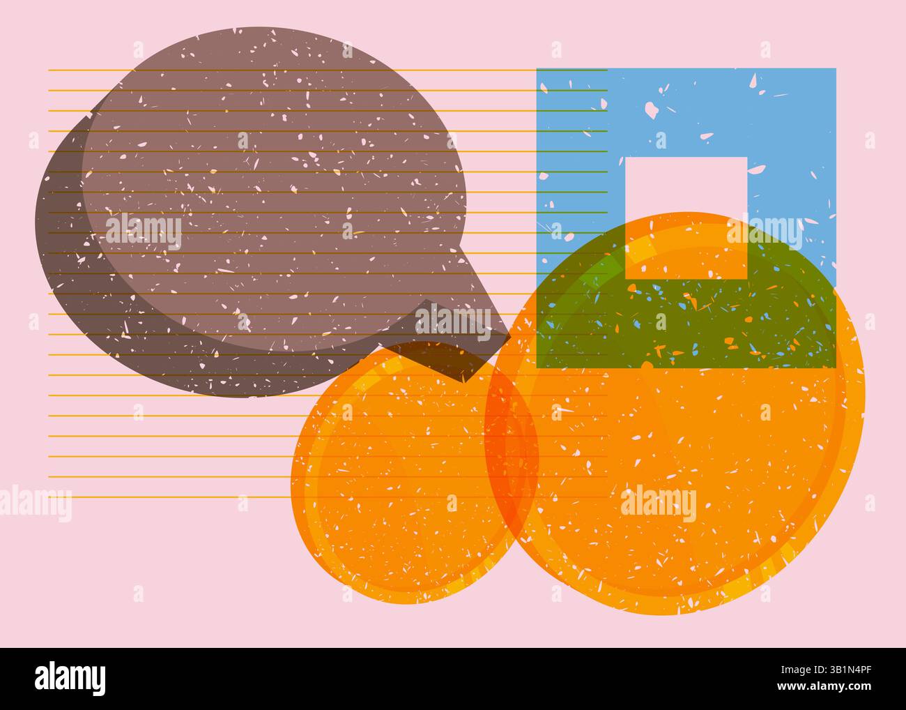 Risograph Gold Coin with speech bubble with geometric shapes. Objects in trendy riso graph print texture style design with geometry elements. Stock Vector