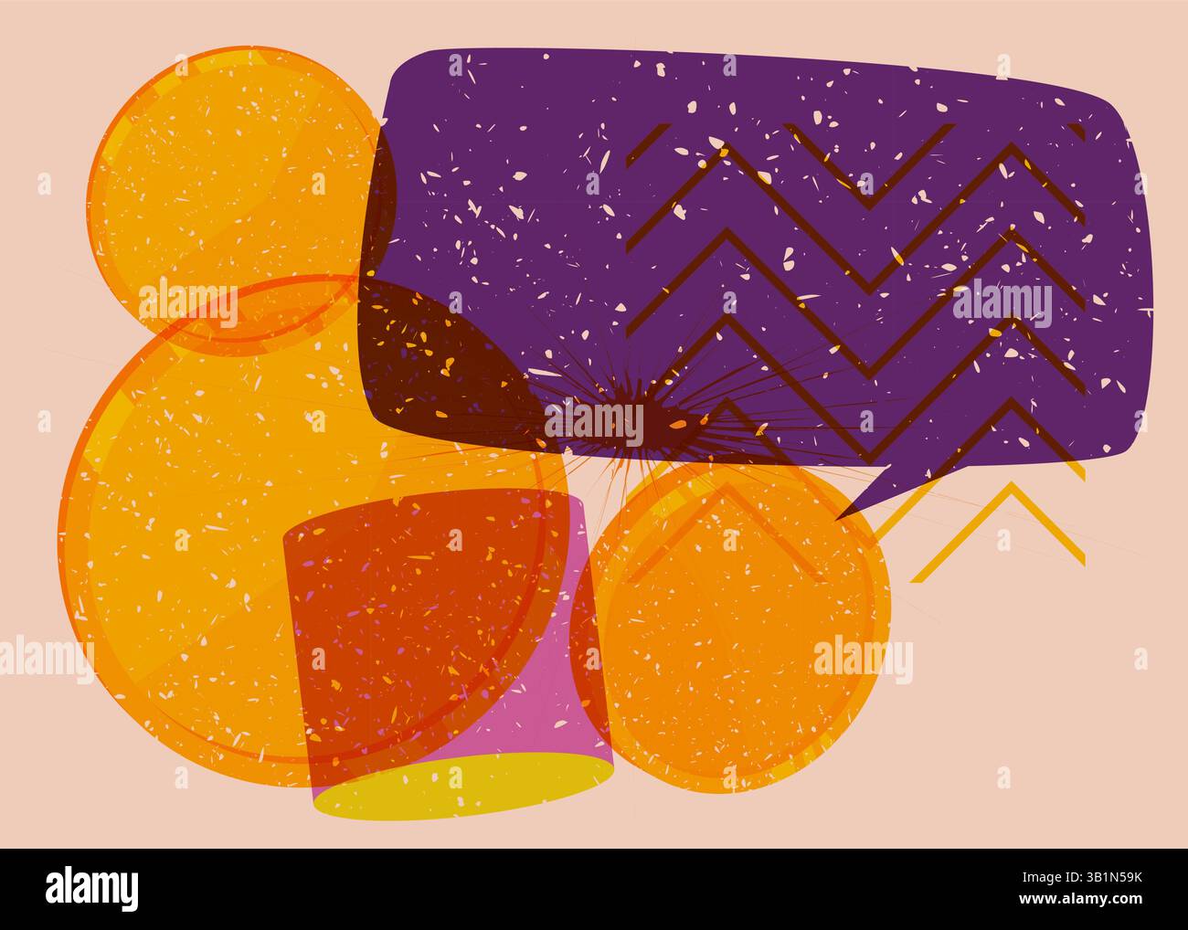 Risograph Gold Coin with speech bubble with geometric shapes. Objects in trendy riso graph print texture style design with geometry elements. Stock Vector