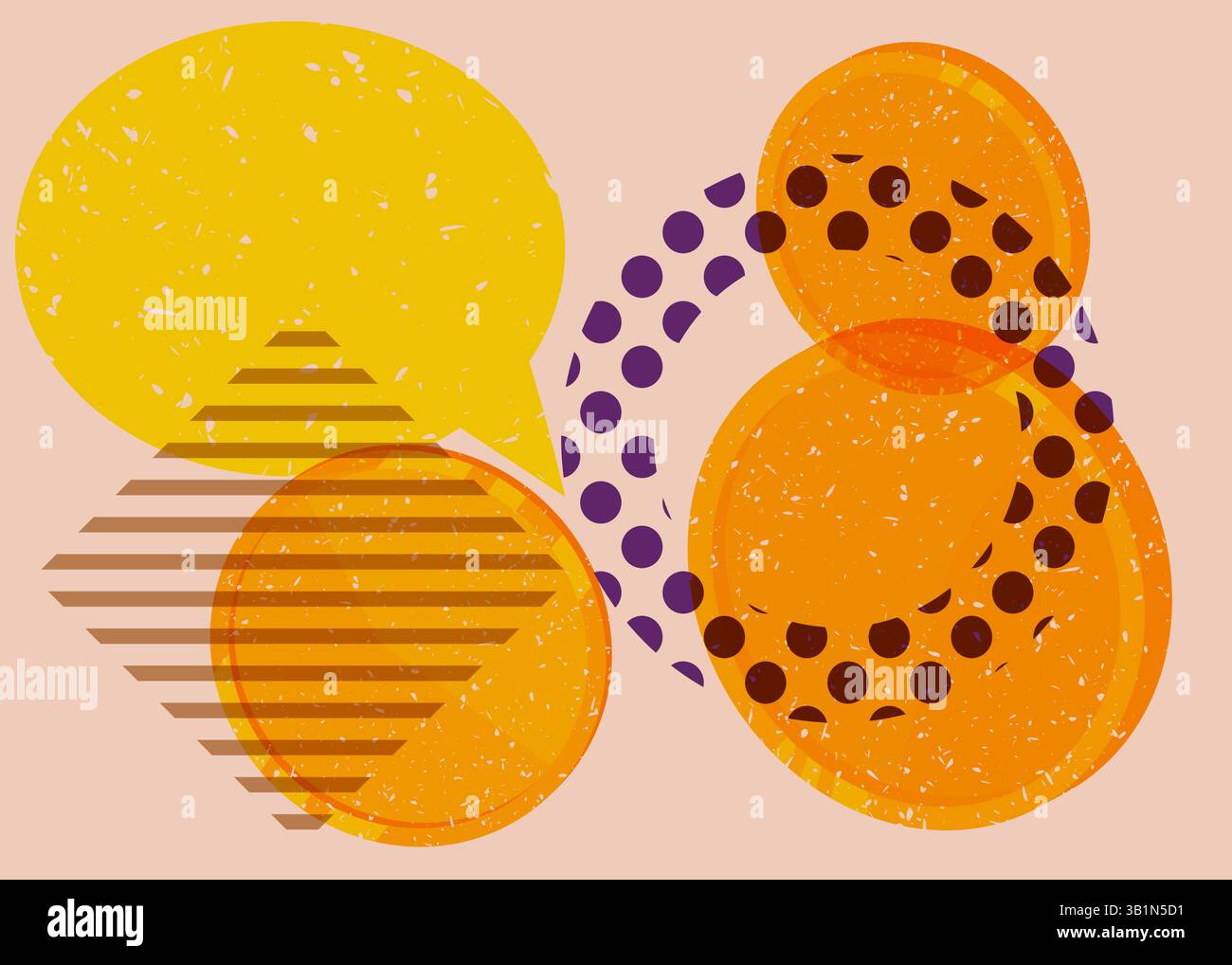 Risograph Gold Coin with speech bubble with geometric shapes. Objects in trendy riso graph print texture style design with geometry elements. Stock Vector