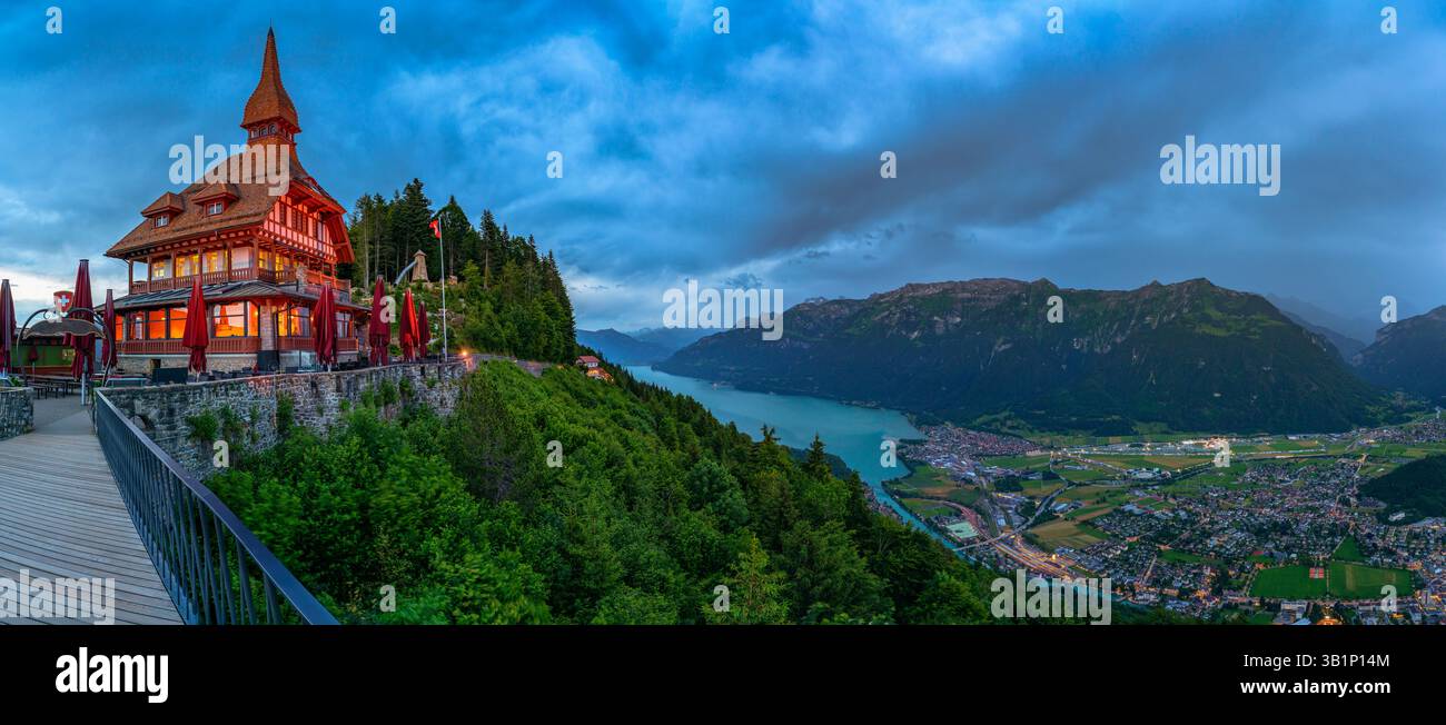 Panorama of Interlaken and Lake Brienz from Harder Kulm in Switzerland ...