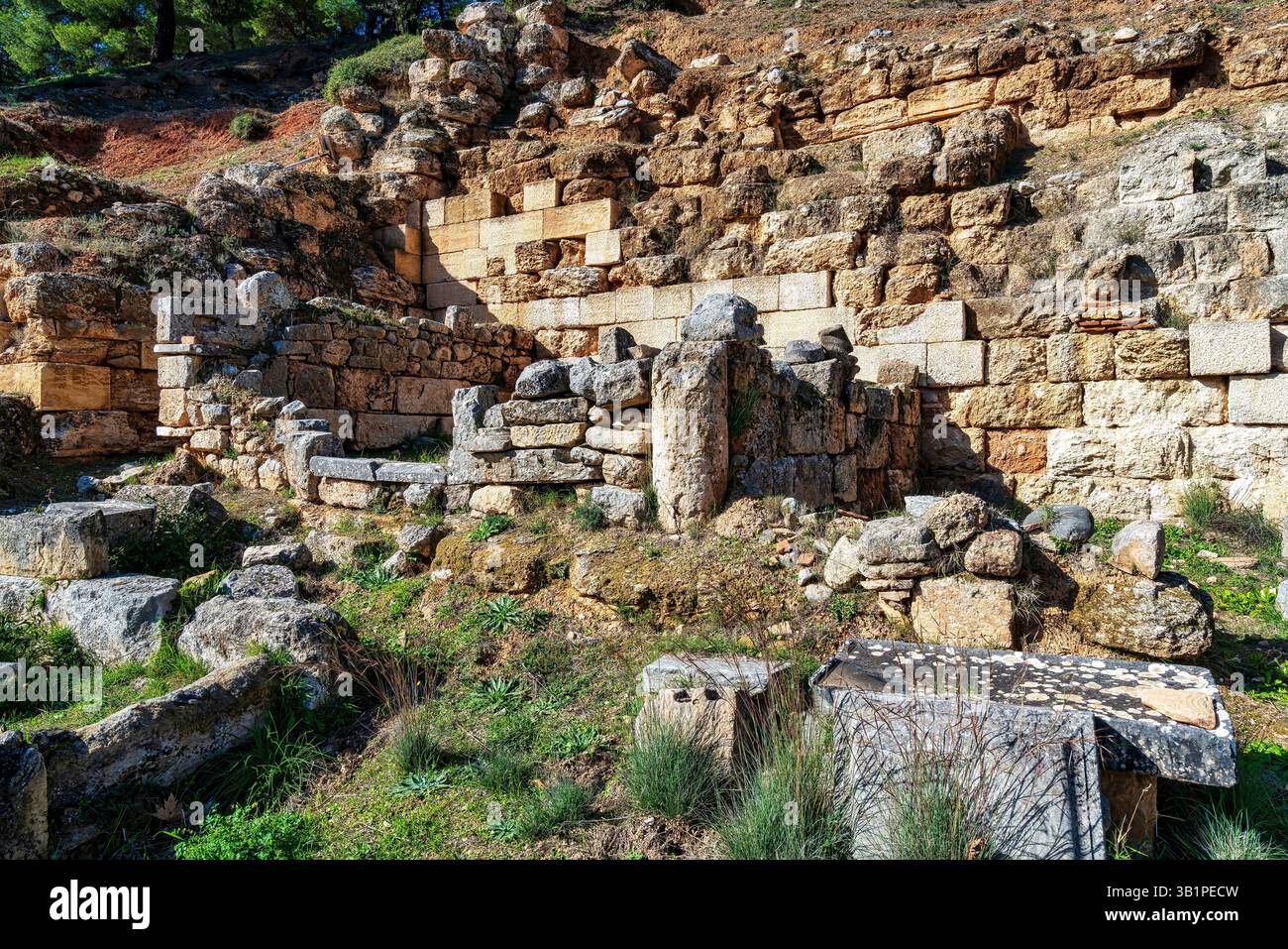 Stone altar and sacred enclosure wall at the Amphiaraeion of Oropos ...