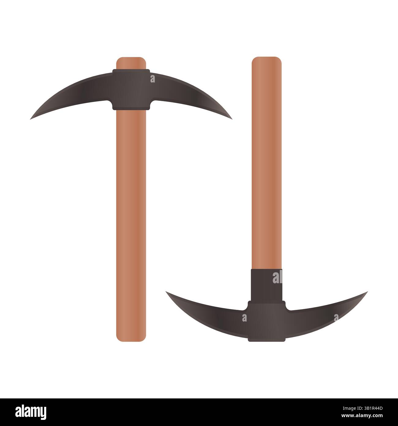 Wood Handle Pick Axe Digging Tool Vector. Simple Wooden Pick Axe on White Background. Mining Tools. Stock Vector