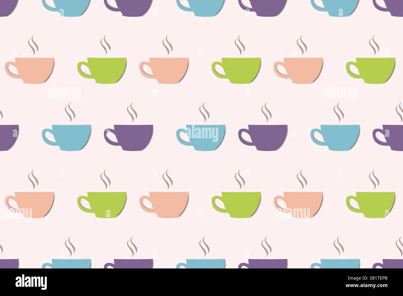 A seamless pattern with colorful cups.  Coffee or tea cups colored background. Stock Vector