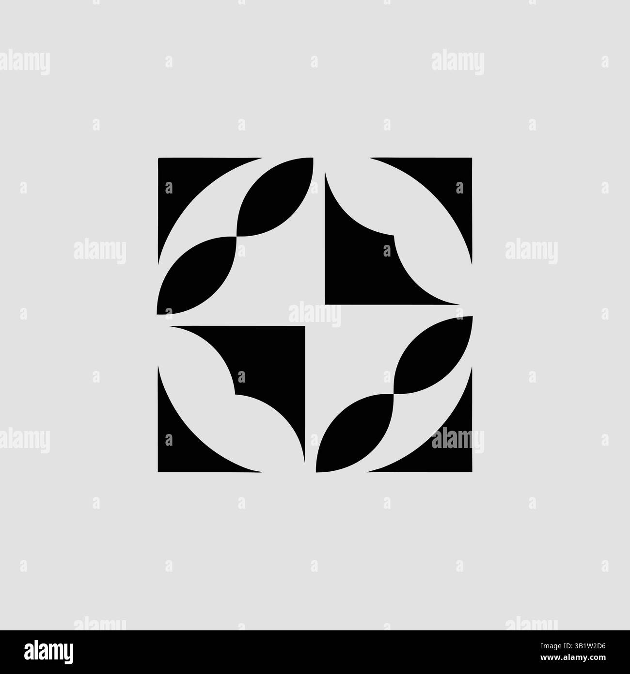 Abstract square pattern featuring black and white curved shapes ...