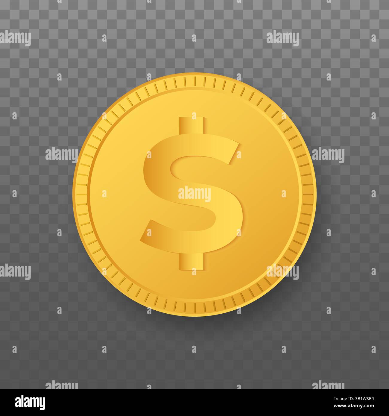 Realistic yellow brass or gold coin different views. Embossed Dollar ...