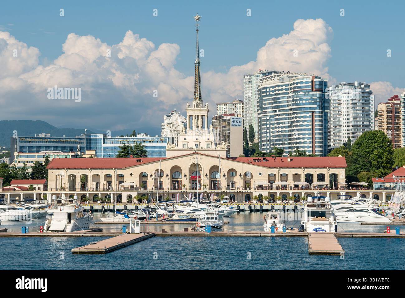 Sochi, Russia – July 8, 2018. Marine Terminal building in Sochi, Russia. The Marine Terminal is a marine passenger terminal built in 1955. It is liste Stock Photo