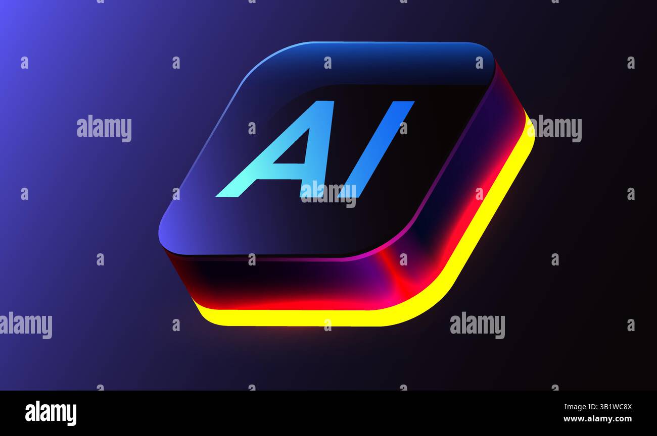 Brightly glowing glass AI chip. Technology concept. CPU processor. Glass computer microchip. Vector illustration Stock Vector