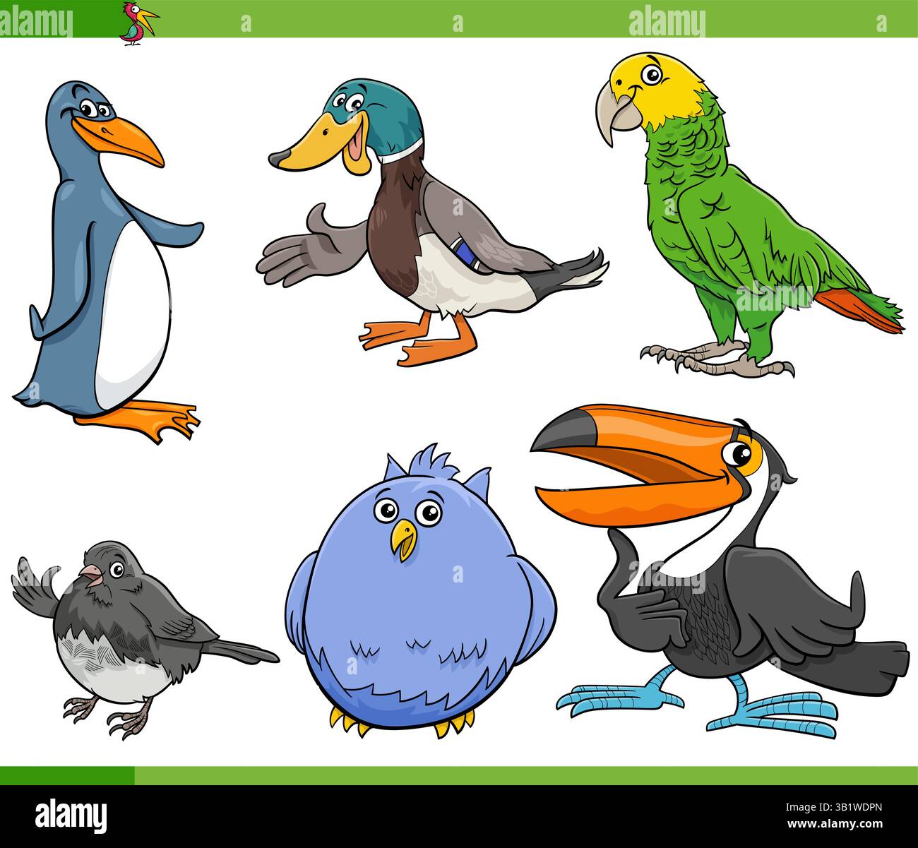 Cartoon illustration of comic birds animal characters set Stock Vector