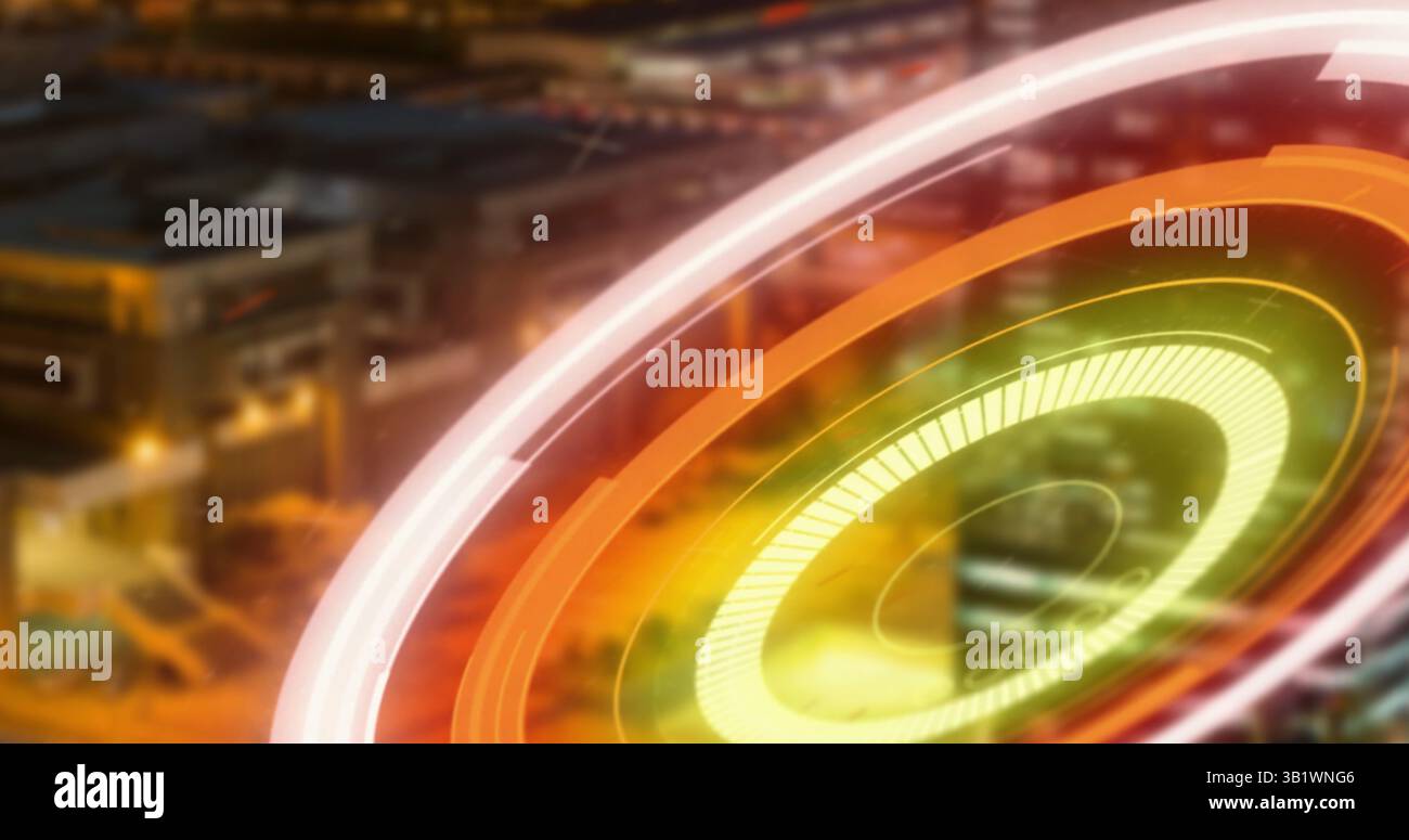 Image of processing circle over night cityscape Stock Photo