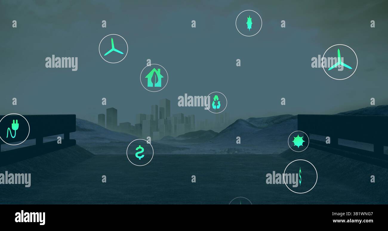 Green energy icons floating over hi-res stock photography and images ...