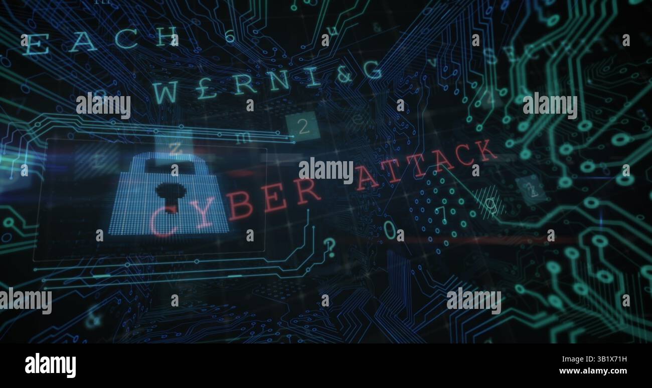 Image of data processing, online security warning and circuit board Stock Photo