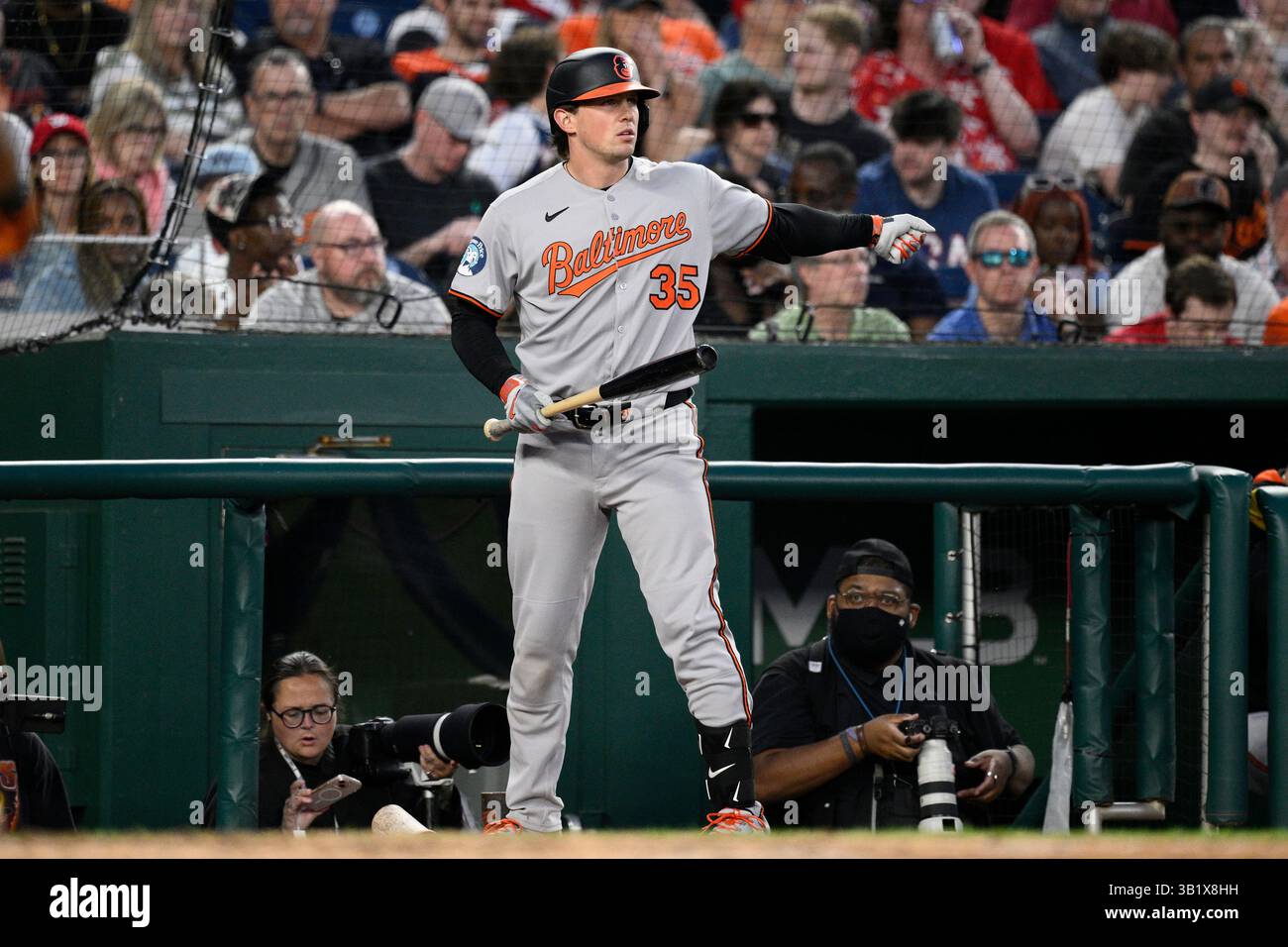 Baltimore Orioles' Adley Rutschman looks on during a baseball game ...