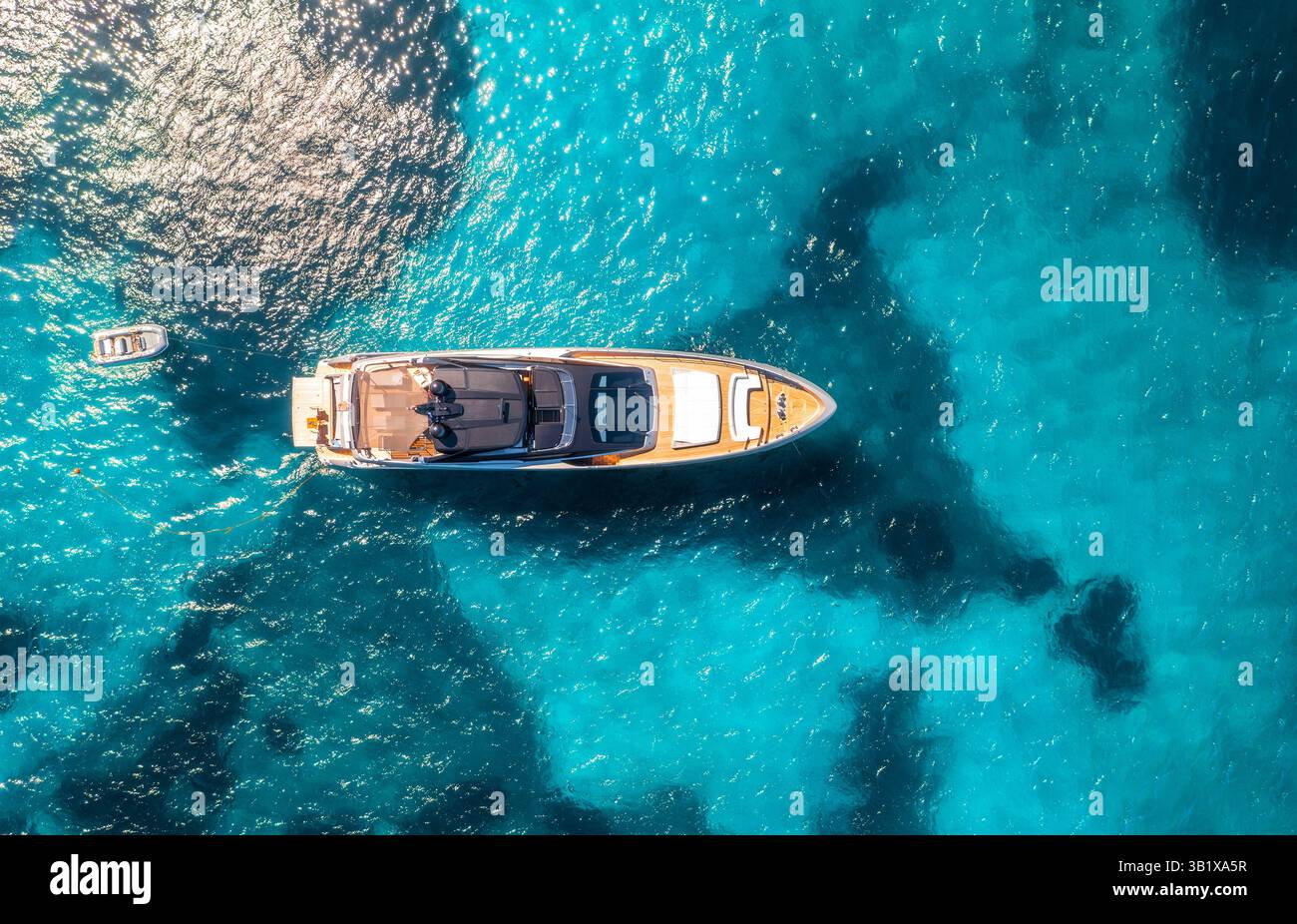 Aerial view of luxury yacht and boat in blue sea in summer Stock Photo ...