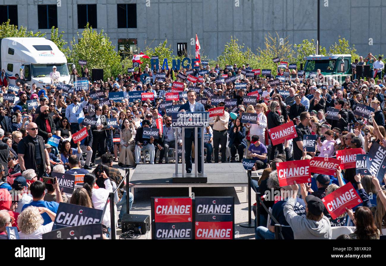 Conservative Party leader Pierre Poilievre speaks at a campaign rally ...