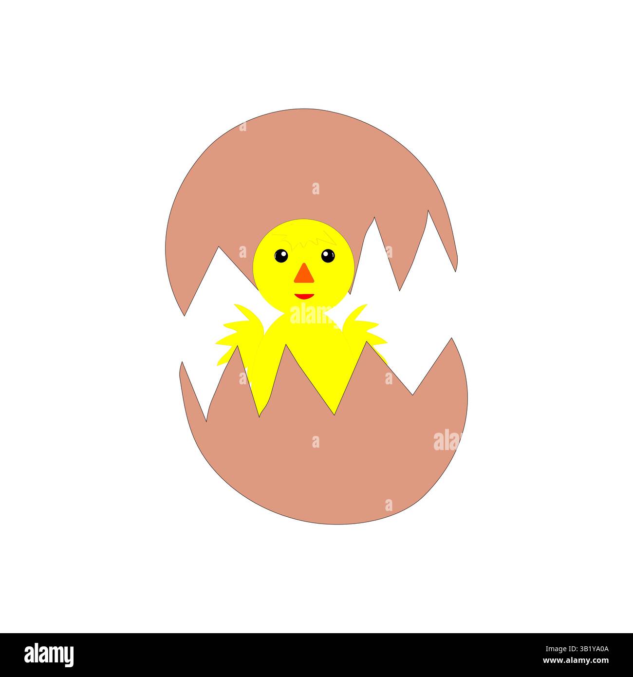 Yellow chick hatchling. Broken eggshell shape. Cute vector bird. Cartoon spring character. Stock Vector