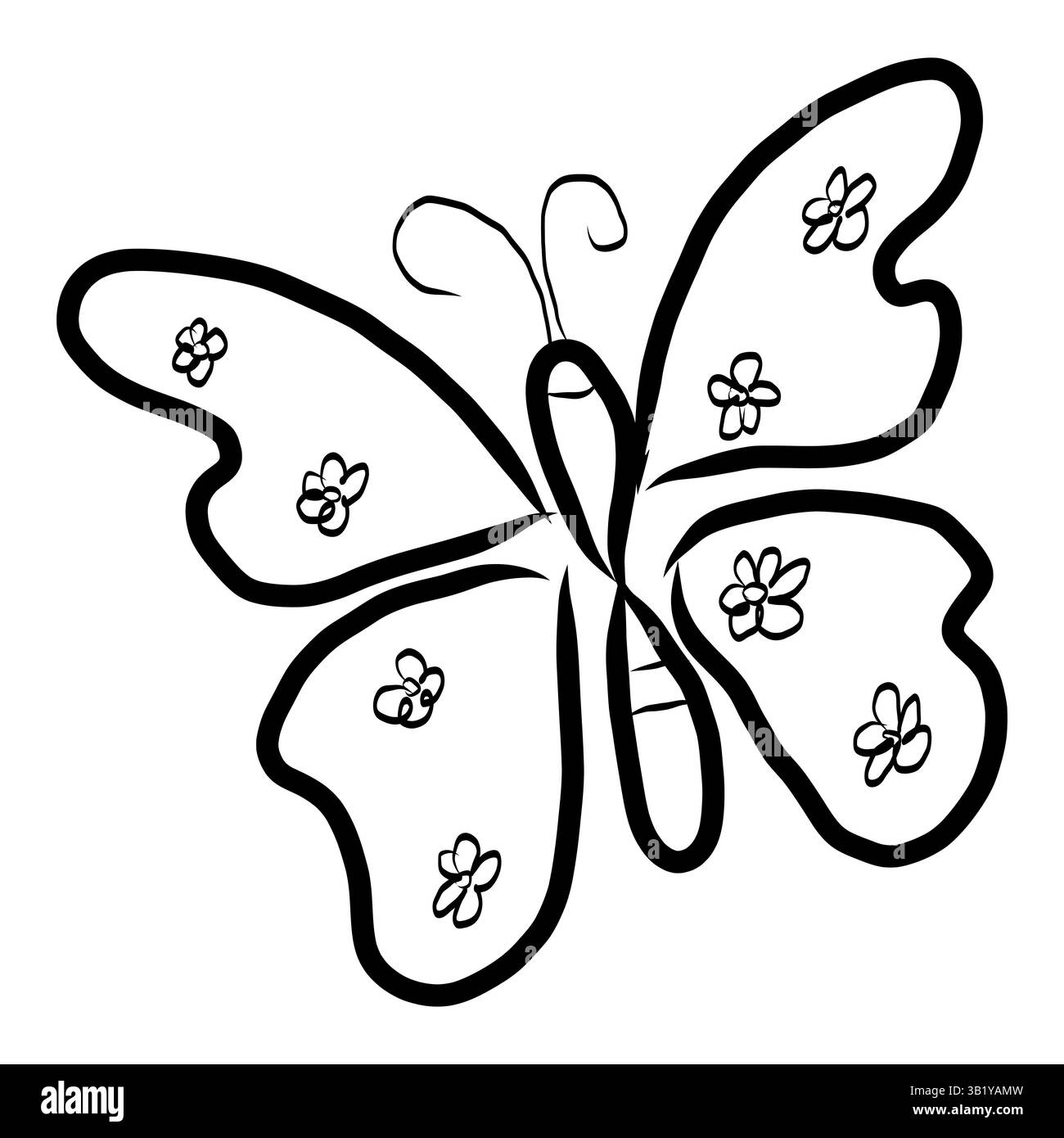 Butterfly line art. Flower wing detail. Hand drawn figure. Vector ...