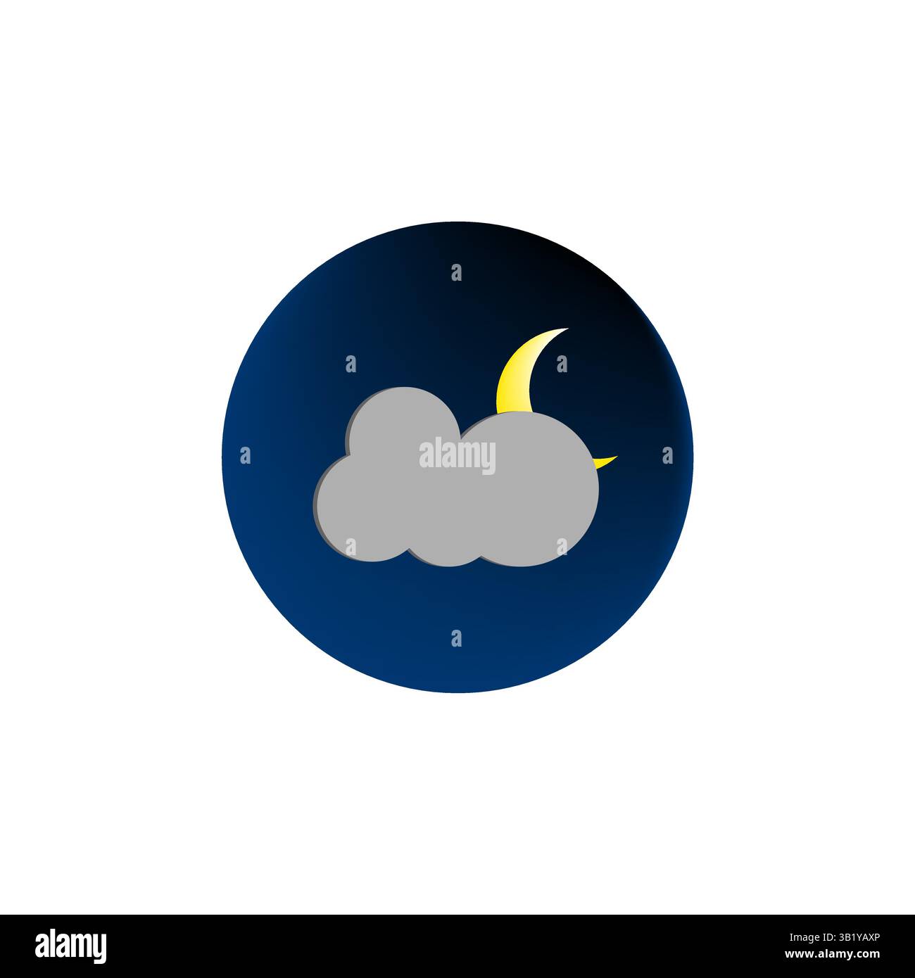 Night cloud icon. Moon weather shape. Dark blue background. Crescent yellow element. Stock Vector