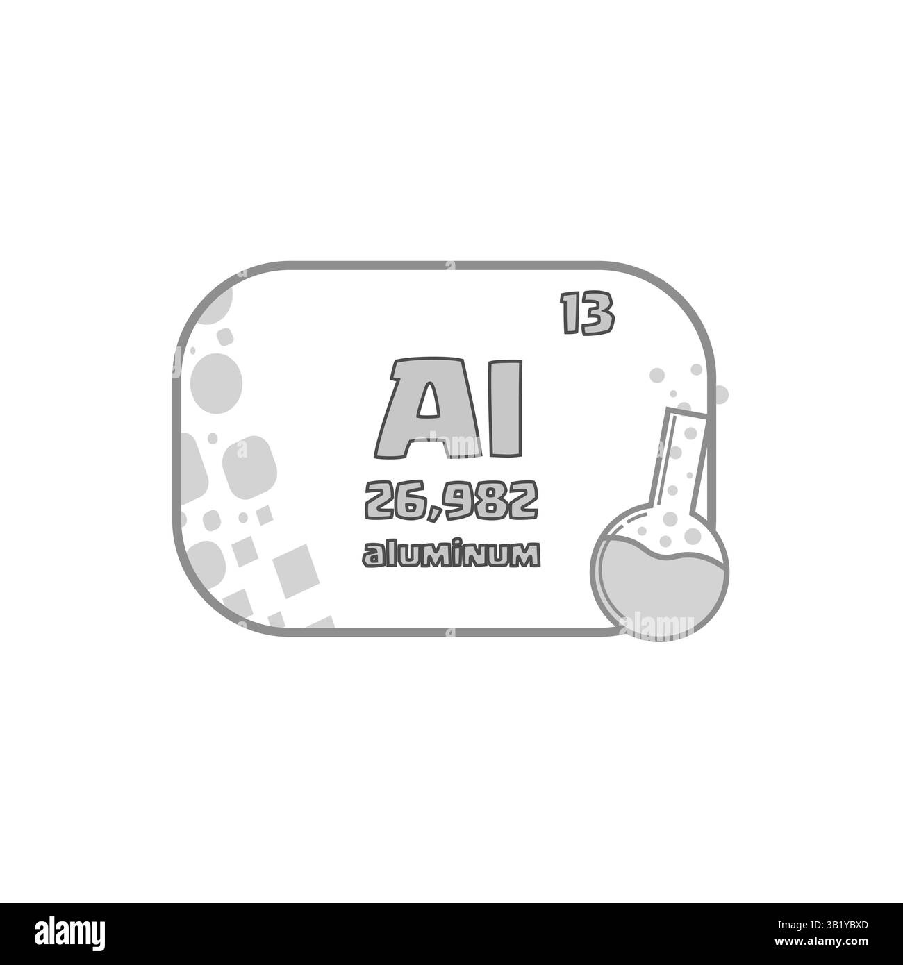 Aluminum periodic block. Atomic number thirteen. AI vector icon. Grey element chart. Stock Vector
