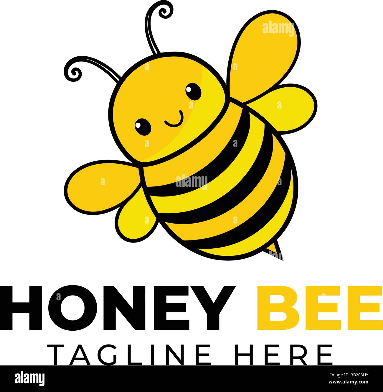 Adorable Honey Bee Logo - Cute Cartoon Bumblebee Vector Design Stock Vector