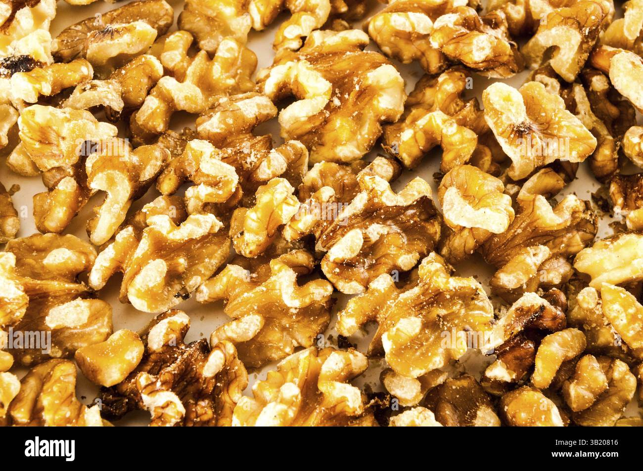 Close up of Walnut Many walnuts texture backgound pattern Stock Photo
