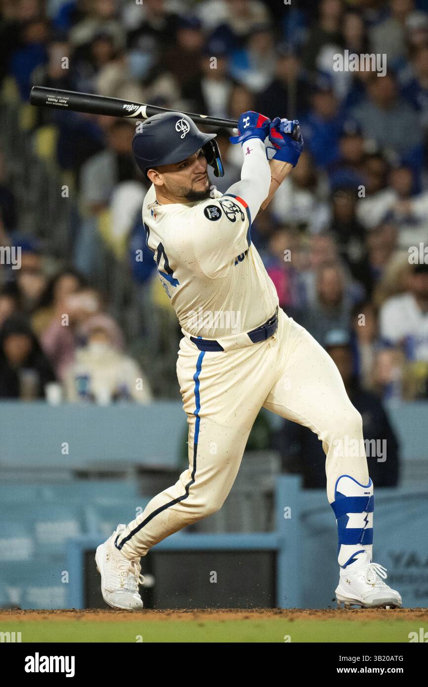 Los Angeles Dodgers' Andy Pages bats during a baseball game against the ...