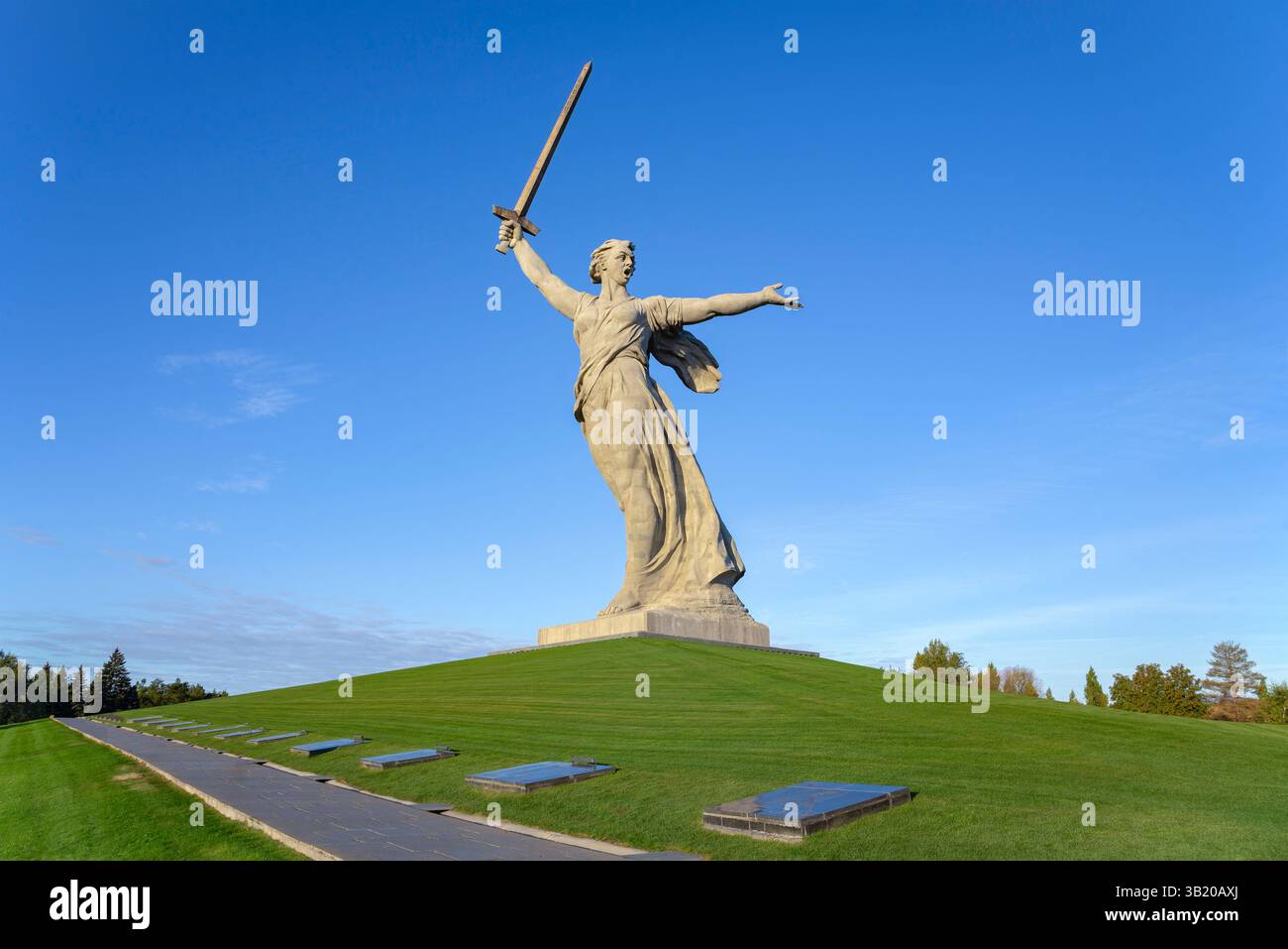 VOLGOGRAD, RUSSIA - SEPTEMBER 19, 2021: Sculpture 'Motherland' in the early summer morning. Mamaev Kurgan, Volgograd Stock Photo