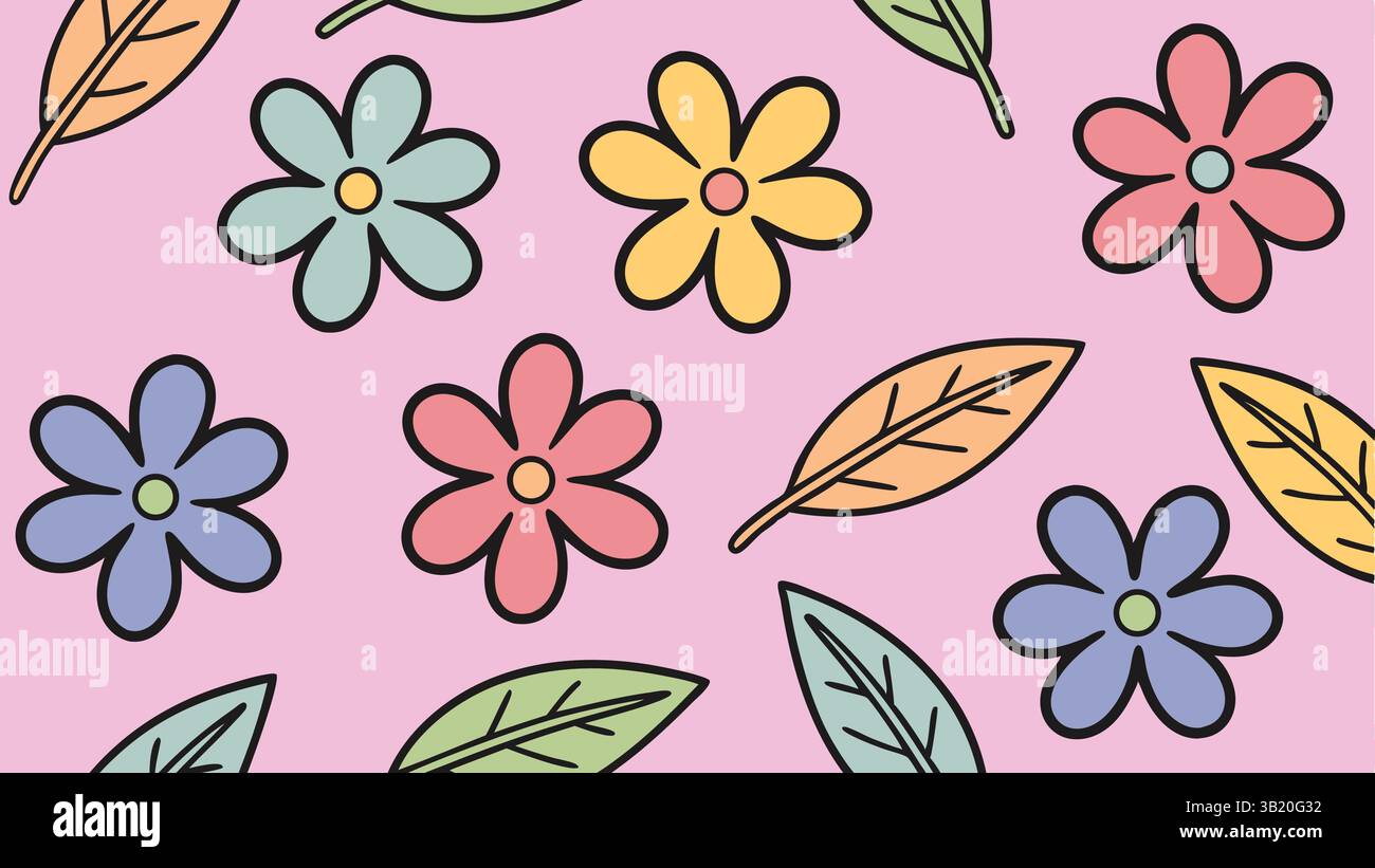 Hand Drawn Cute Flowers and leaves Seamless Pattern with Floral ...
