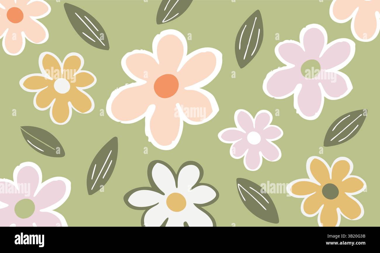 Hand Drawn Cute Flowers and leaves Seamless Pattern with Floral ...