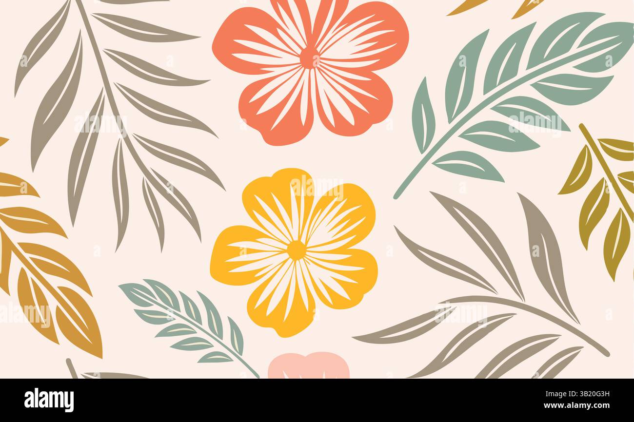 Hand Drawn Cute Flowers and leaves Seamless Pattern with Floral ...