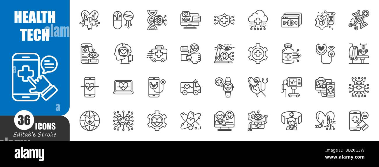 Health technology Outline icon . Editable stroke . Vector . Stock Vector