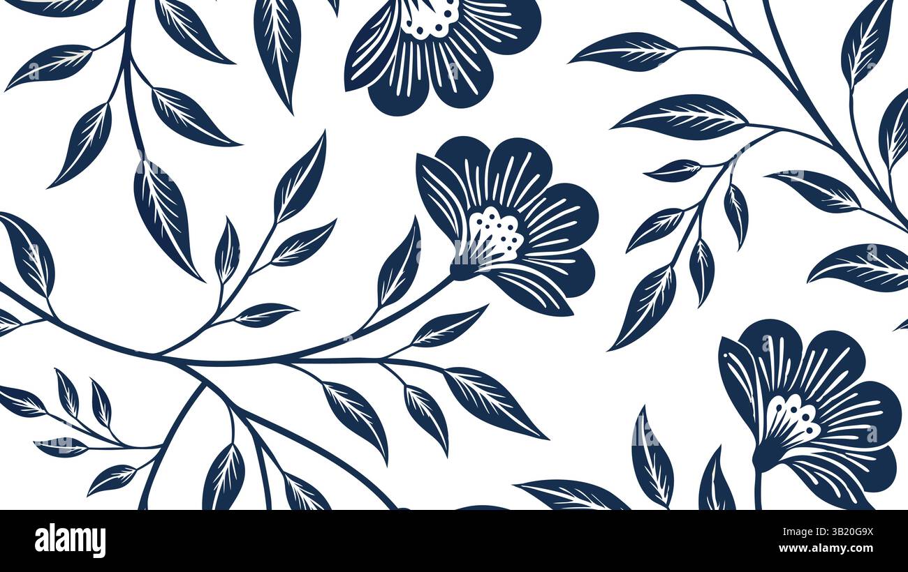 Hand Drawn Cute Flowers and leaves Seamless Pattern with Floral ...