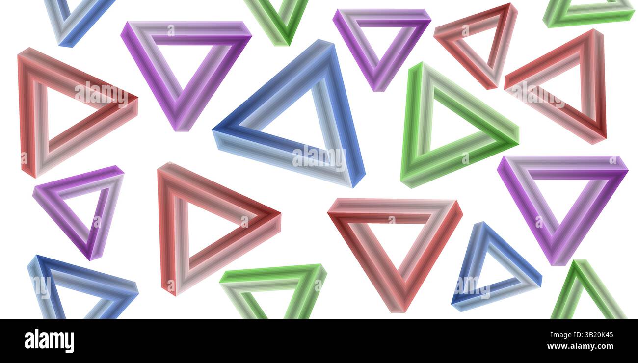 Impossible seamless triangle background. Optical visual illusion. Triangular Infinite loop symbol. Colorful unreal geometric form. Solid puzzle elemen Stock Vector