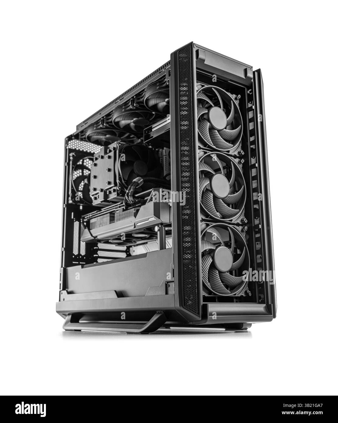 A powerful custom-built gaming PC featuring a high-airflow case design Stock Photo