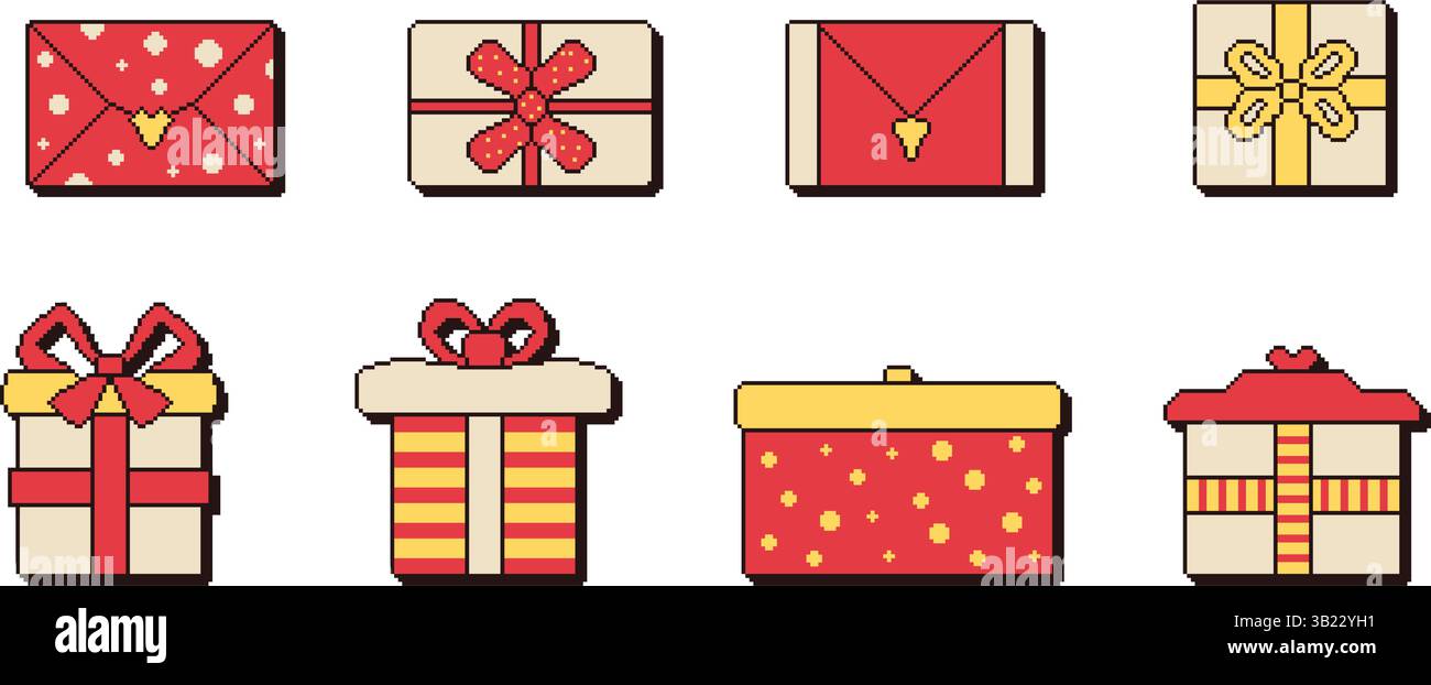 Gift boxes set pixel art style. 8 bit birthday presents. Cristmas ...