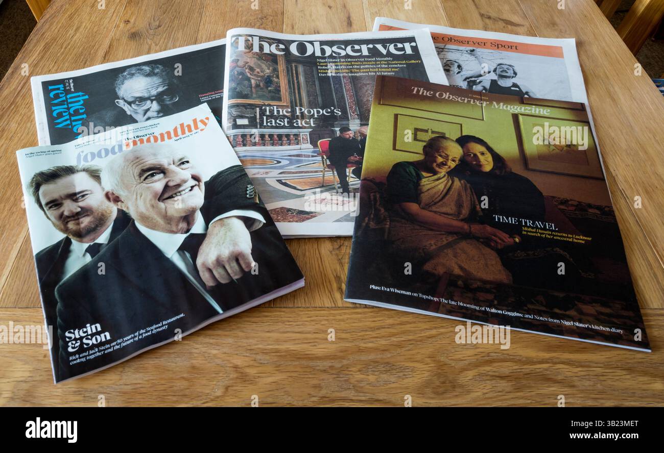 27 April 2025. The first edition of The Observer newspaper after its split from The Guardian following its sale by the Scott Trust to Tortoise Media. Stock Photo