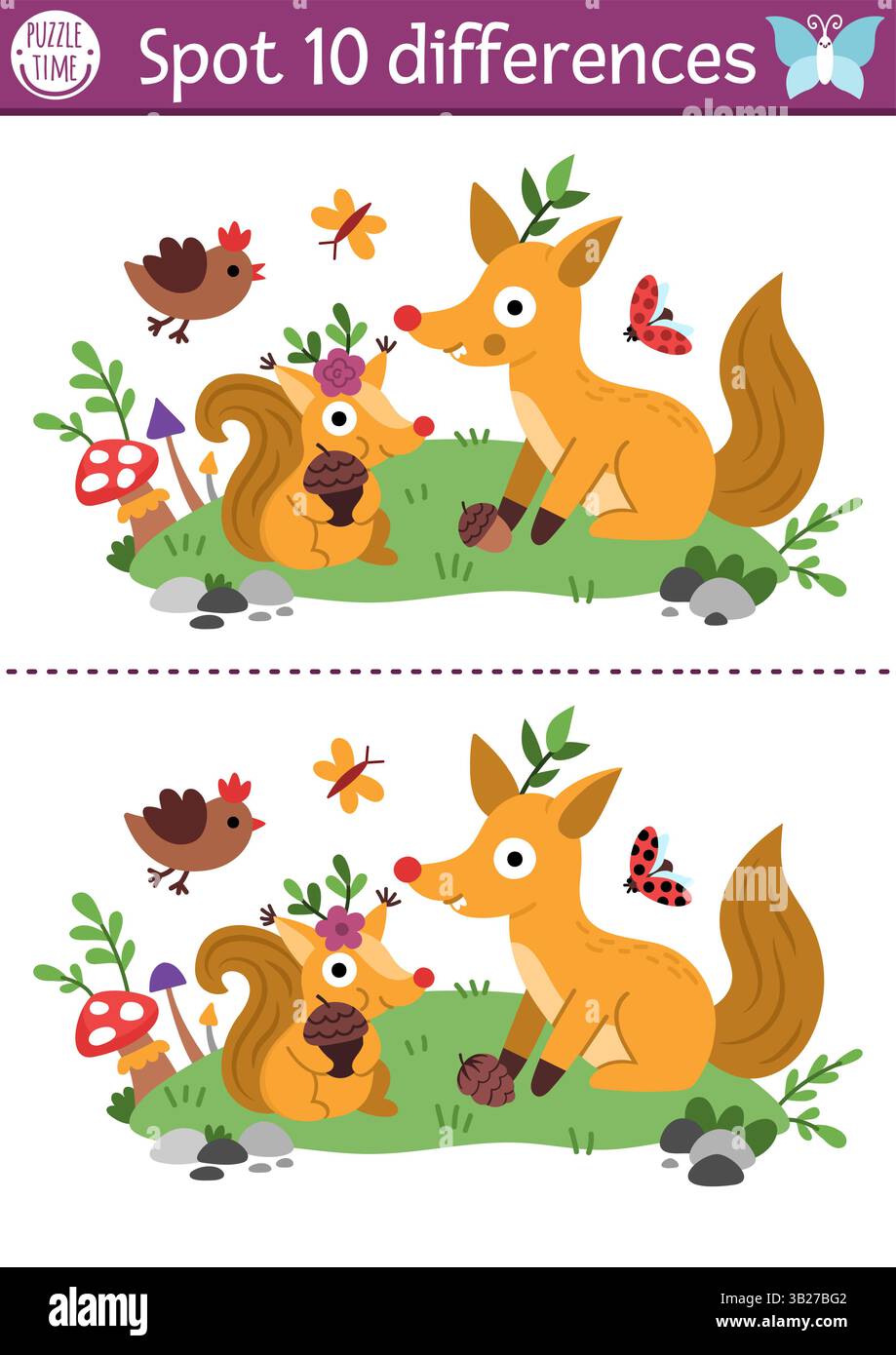 Find differences game for children. Fairyland educational activity with ...