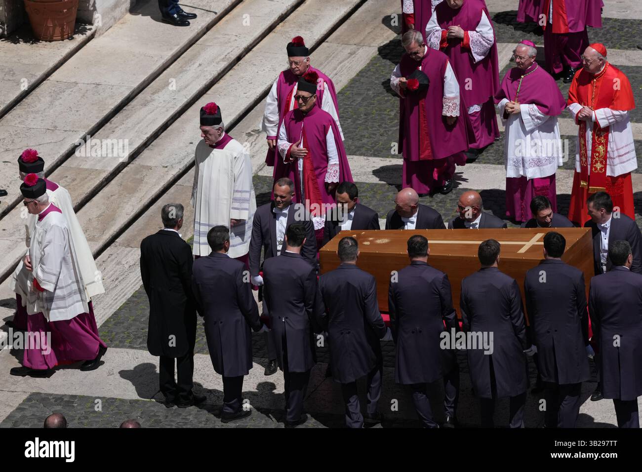 The coffin of Pope Francis is carried into St Mary Major Basilica in