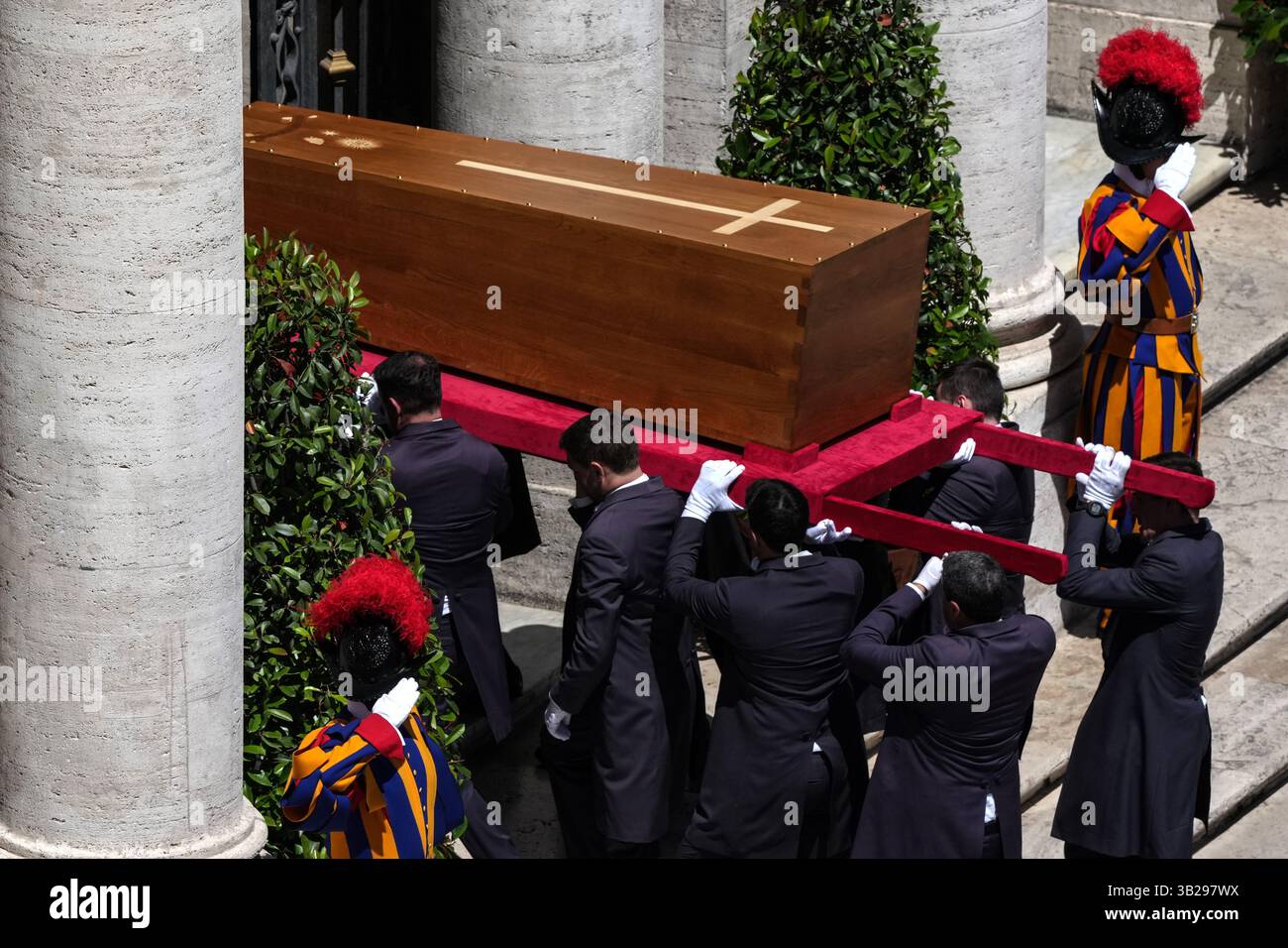 The coffin of Pope Francis is carried into St Mary Major Basilica in