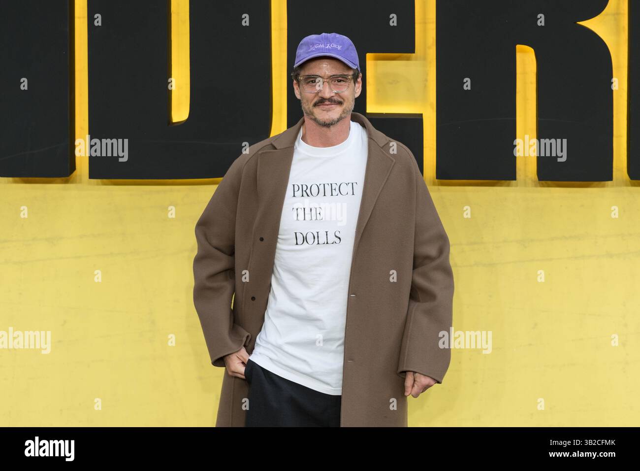 London, UK. 22nd April, 2025. Pedro Pascal wears a tshirt with a(02)
