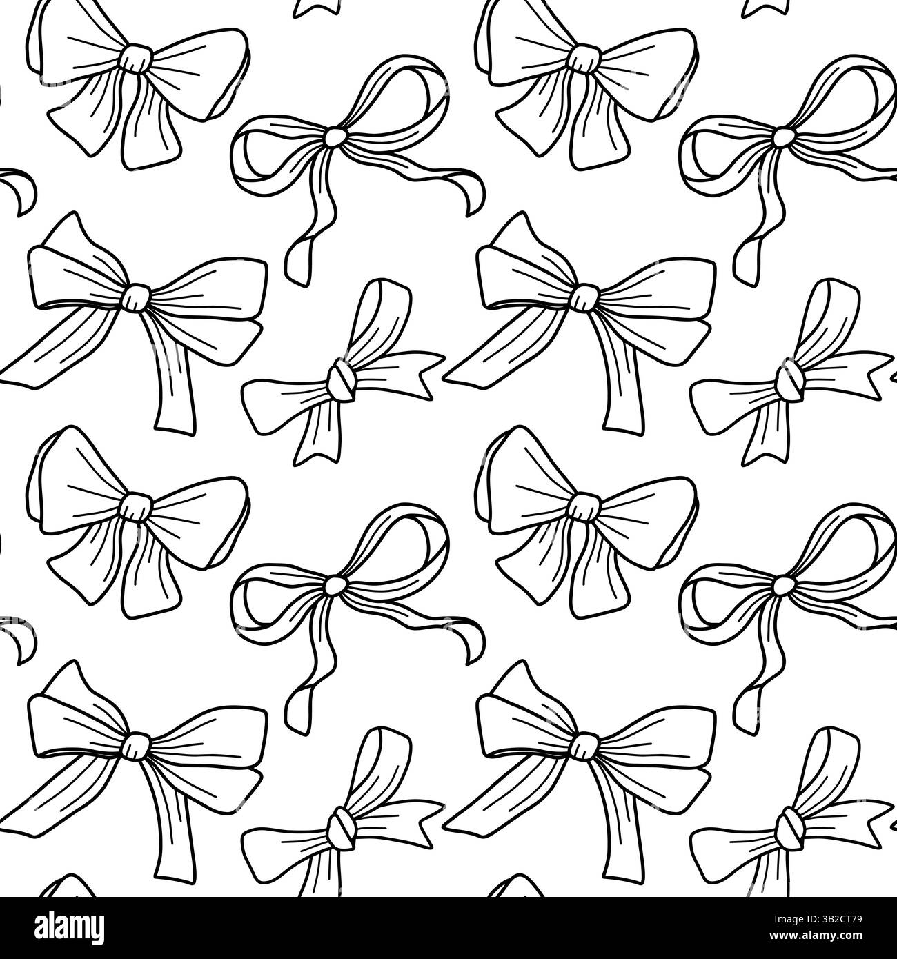 Seamless Black and White Pattern Featuring Decorative Bow Illustrations Stock Vector