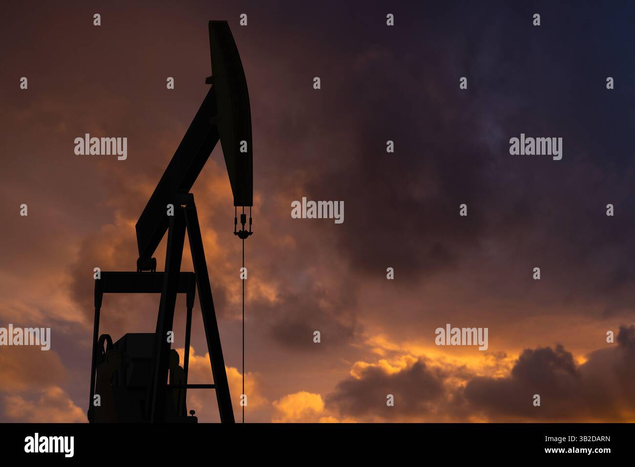 Oil rig on a background of a dramatic sky. Symbol of the collapse in ...