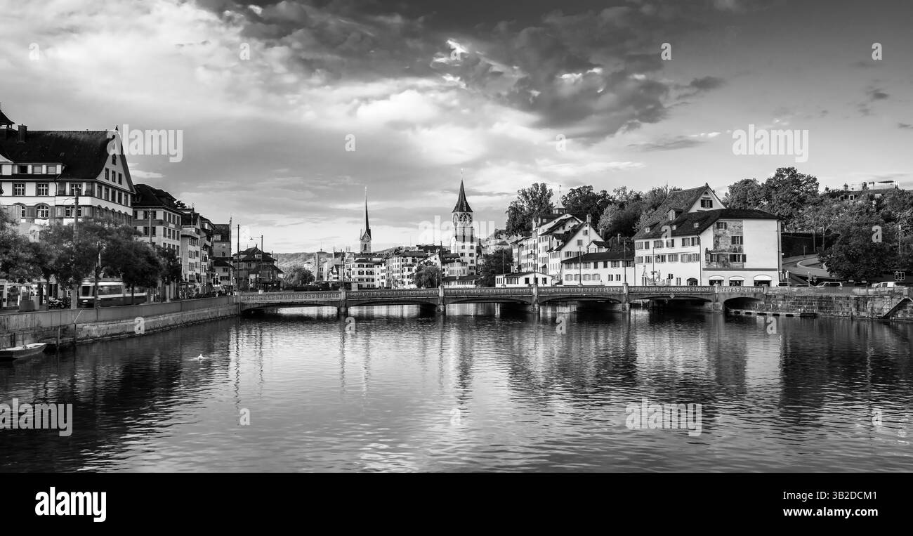 City, diverse landscape, Lake Zurich, Old Town, river, Limmat, Metropolis, education, research, Swiss large banks, UBS, Credit Suise, Paradeplatz Stock Photo
