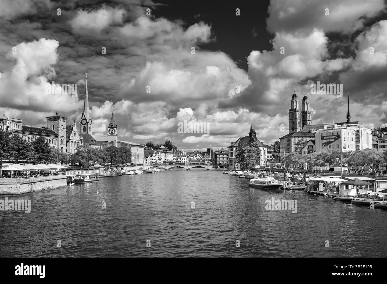 City, diverse landscape, Lake Zurich, Old Town, river, Limmat, Metropolis, education, research, Swiss large banks, UBS, Credit Suise, Paradeplatz Stock Photo